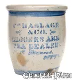 Wm. Haslage & Co., WM. HASLAGE & CO. / GROCERS AND TEA DEALERS Pittsburgh Stoneware Advertising Jar, circa 1875, Stoneware