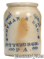 Weyman & Bro, WEYMAN & BRO. / PITTSBURGH, PA Stoneware Snuff Jar, circa 1875, Stoneware