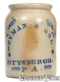 Weyman & Bro, WEYMAN & BRO. / PITTSBURGH, PA Stoneware Snuff Jar, circa 1875, Stoneware
