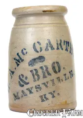 & Bro, G. A. McCARTHEY & BRO. / MAYSVILLE, KY Stoneware Canning Jar, circa 1875, Stoneware