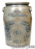 Richey & Hamilton, Rare RICHEY & HAMILTON / PALATINE, W. VA 6 Gal. Stoneware Jar with Two-Sided Stenciling