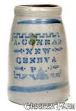 A. Conrad, Unusual A. CONRAD / NEW GENEVA, PA Stoneware Jar with Stenciled Design, circa 1875, Stoneware