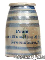 From James Hamilton & Co., "From James Hamilton & Co. / Greensboro, PA" Stoneware Striped Canning Jar, circa 1875, Stoneware