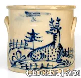 Scarce J. & E. NORTON / BENNINGTON VT Stoneware Deer Crock by J. & E. Norton, circa 1855, Stoneware, sold Dec 2020