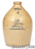 C. Hart & Son, Unusual C. HART & SON / SHERBURNE, NY Stoneware Jug w/ Incised Deer Design, circa 1866-1885, Stoneware