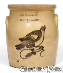 Ottman & Bros, Rare OTTMAN & BROS. / FORT EDWARD, NY Stoneware Jar with Brown Bird Decoration, circa 1875, Stoneware