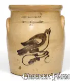 Ottman & Bros, Rare OTTMAN & BROS. / FORT EDWARD, NY Stoneware Jar with Brown Bird Decoration, circa 1875, Stoneware