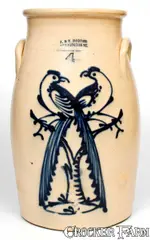 J. & E. Norton, Outstanding J. & E. NORTON / BENNINGTON, VT Stoneware Churn w/ Cobalt Double-Pheasant Decoration, circa 1855, Stoneware