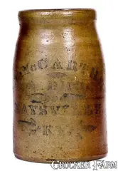 Mccarthey & Bro, MCCARTHEY & BRO. / MAYSVILLE, KY Stoneware Canning Jar, circa 1875, Stoneware