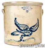 6 Gal. NEW YORK STONEWARE CO. / FORT EDWARD, NY Crock w/ Bold Eagle Design by New York Stoneware Co., circa 1875, Stoneware, sold Aug 2020