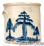 Ottman & Co., Very Fine HAXSTUN, OTTMAN & CO. / FORT EDWARD, NY Stoneware Crock w/ Tree Decoration, circa 1875, Stoneware