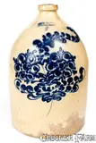 J. & E. NORTON / BENNINGTON VT Jug w/ Elaborate Cobalt Floral Decoration by J. & E. Norton, circa 1855, Stoneware, sold Aug 2020