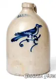 1 Gal. J. & E. NORTON / BENNINGTON, VT Stoneware Jug w/ Bird Decoration by J. & E. Norton, circa 1855, Stoneware, sold Aug 2020