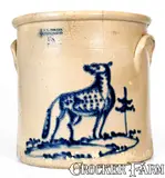 Rare J. & E. NORTON / BENNINGTON, VT Stoneware Crock w/ Dog Decoration by J. & E. Norton, circa 1855, Stoneware, sold Aug 2020
