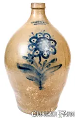 Clark & Co., 4 Gal. CLARK & CO. / ROCHESTER Stoneware Jug w/ Large Sunflower Decoration, circa 1845, Stoneware