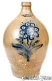 Clark & Co., 4 Gal. CLARK & CO. / ROCHESTER Stoneware Jug w/ Large Sunflower Decoration, circa 1845, Stoneware