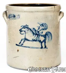 C. Braun, Outstanding C. BRAUN / BUFFALO, NY Stoneware Crock w/ Horse and Jockey Decoration, circa 1870, Stoneware