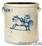 C. Braun, Outstanding C. BRAUN / BUFFALO, NY Stoneware Crock w/ Horse and Jockey Decoration, circa 1870, Stoneware
