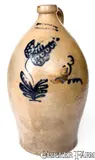 I. Wands & Co., 3 Gal. I. WANDS & CO. / OLEAN, NY Stoneware Jug with Slip-Trailed Floral Decoration, circa 1850, Stoneware