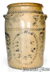 Rare 10 Gal. D. G. THOMPSON / MORGANTOWN Stoneware Jar w/ Elaborate Cobalt Decoration by D. G. Thompson, circa 1865, Stoneware, sold Aug 2020