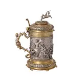 Sebastian Hann & Michael Hossmann, Cană ”David și Goliat” sau ”Cana cu unicorn”. Excepțională cană cu capac, din argint aurit, Sibiu, 1712/1713 și 1715–1720, raritate extremă, piesă muzeală, argint și argint aurit