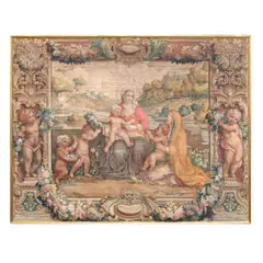 T. Pergola, Monumentală tapiserie Madona cu Pruncul, a doua jumătate a sec. XIX, țesătură mecanică, parțial pictată