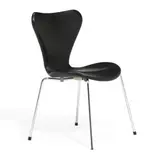 Dining chair with chromed steel legs, seat and back upholstered with black leather by Arne Jacobsen, sold Sep 2026