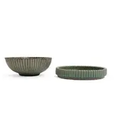 Arne Bang, A stoneware dish and bowl, decorated with greenish glaze