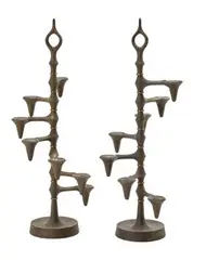 Jens Quistgaard, A pair of iron and brass candlesticks with adjustable candle holders