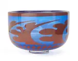 Gunnar Cyrén, Graal” clear glass bowl with inlaid patterns in reddish-brown and blue