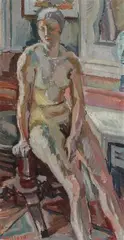 Christian Caillard, Interior with a nude woman, Oil on canvas
