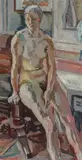 Christian Caillard, Interior with a nude woman, Oil on canvas