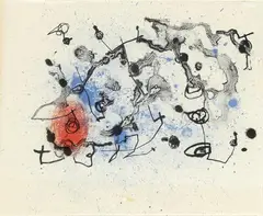 Joan Miró, Série II, rouge et lavis bleu”, 1961. Signed Miro, 24/30. Lithograph, 1961, lithograph