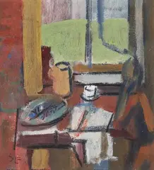 Svend Engelund, Interior with figure, oil