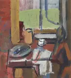 Svend Engelund, Interior with figure, oil