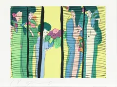 Walasse Ting, 5 geishas with flowers, lithograph