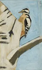 Johan Thomas Skovgaard, Flagspætte på Birk”, 1951. Signed on the reverse with title and date, 1951, Oil on panel