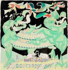 Richard Mortensen, Stage Design for “Nattergalen”, 1946. Unsigned, 1946, Watercolour and ink on paper