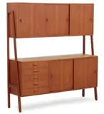 Gunni Omann, Tall cabinet in teak with sliding doors and drawers