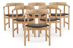 Hans J. Wegner, A set of six armchairs in oak with wengé inlay