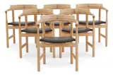 Hans J. Wegner, A set of six armchairs in oak with wengé inlay
