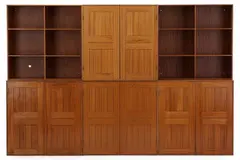 Mogens Koch, Wall shelving in solid mahogany, comprising two bookcases and four cabinets