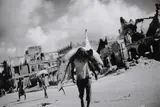 Jan Grarup, A man carrying a shark through the streets of Mogadishu, etching