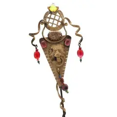 Torben Hardenberg, Patinated metal flower stand, decorated with lion head and glass beads, sculpture