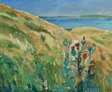 Kjeld Heltoft, A view from Bogø. Signed KH. Oil on canvas, Oil on canvas