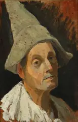 Preben Hornung, Pierrot Figure, Oil on panel