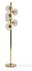 Scandinavian design, Standing lamp in brass with six smoke-coloured glass shades