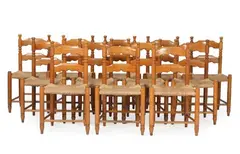 Hans Dau, 12 chairs with oak frame, suspended in seat with woven sea grass