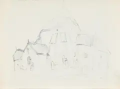 Oluf Høst, Østerlars church, Pen and oil stick on paper