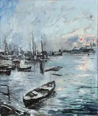 Lis Bjergsted, Dock, Sydhavnen, Oil on canvas